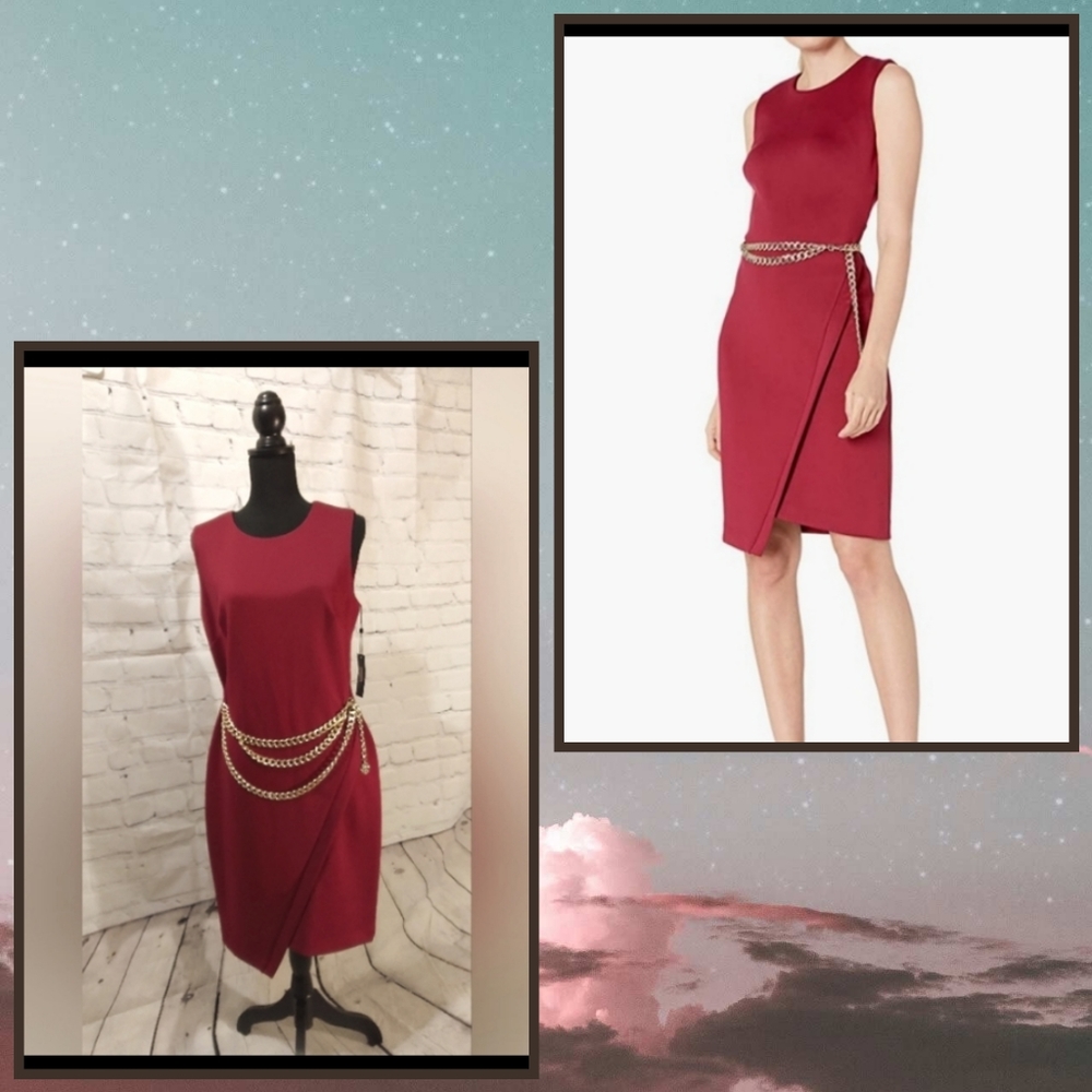Slvls CrewNeck Scuba Sheath dress  Wine